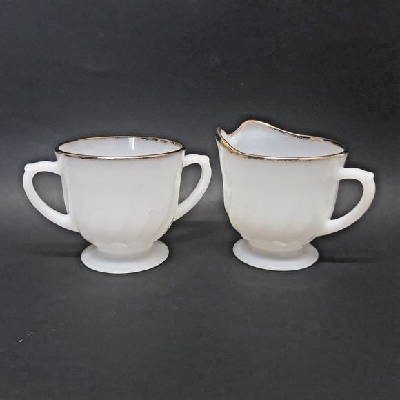 Fire King Kitchen Vintage Fire King Ware Swirl Milk Glass Gold Rim